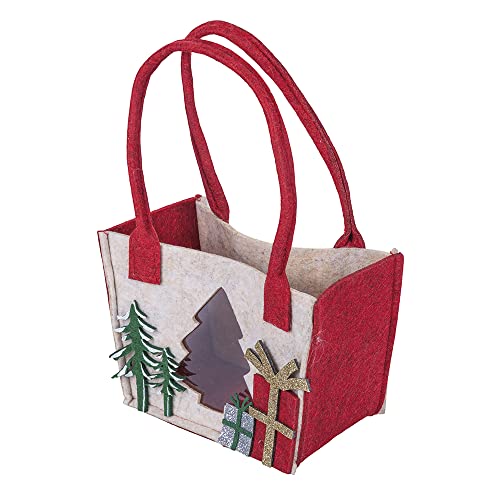 Villa d’Este Home Tivoli Rechteckige Weihnachtstüte aus Filz, mit doppeltem Griff, 15 x 8 x Hö10,5 cm, Xmas, beige, M von Villa d’Este Home Tivoli