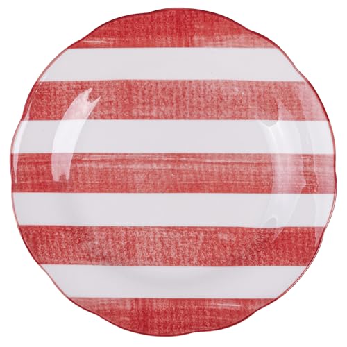 Villa d'Este Home Tivoli Set mit 6 Obsttellern aus Porzellan, gewellter Rand, gestreift, Rot, Versilia von Villa d'Este Home Tivoli