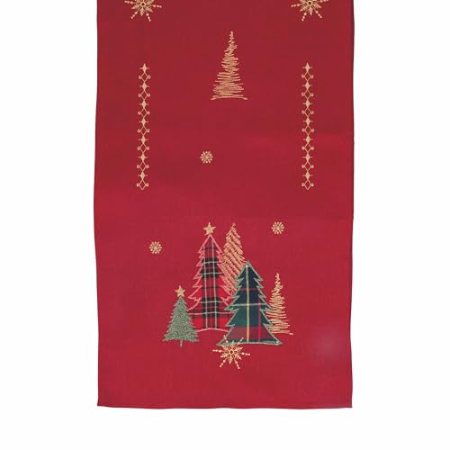 Villa d'Este Home Tivoli Tischläufer für Weihnachten, 40 x 175 cm, Polyester, Stickerei mit Tartan-Bäumen, Xmas von Villa d’Este Home Tivoli