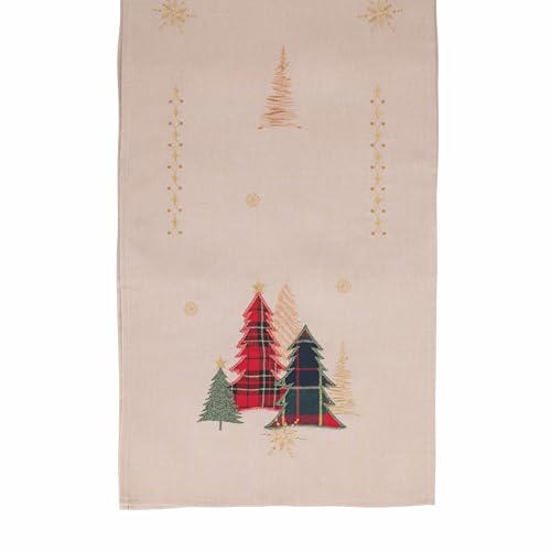 Villa d'Este Home Tivoli Tischläufer für Weihnachten, 40 x 175 cm, Polyester, Stickerei mit Tartan-Bäumen, Xmas von Villa d’Este Home Tivoli