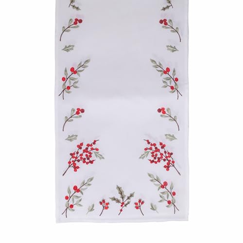 Villa d'Este Home Tivoli Weihnachts-Tischläufer, 40 x 175 cm, Polyester, Stickerei, Stechpalme, Xmas von Villa d’Este Home Tivoli