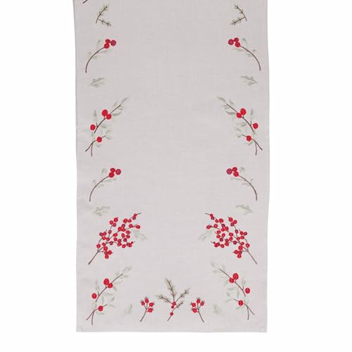 Villa d'Este Home Tivoli Weihnachts-Tischläufer, 40 x 175 cm, Polyester, Stickerei, Stechpalme, Xmas von Villa d’Este Home Tivoli