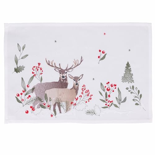 Villa d'Este Home Tivoli Weihnachts-Tischset, 45 x 30 cm, Polyester, Stickerei Rentier, Xmas von Villa d’Este Home Tivoli
