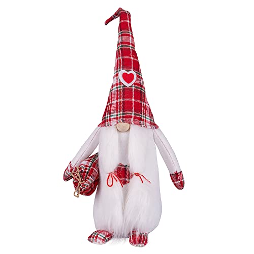 Villa d'Este Home Tivoli Weihnachts-Zwerg aus Stoff, Höhe 55 cm, Tartan-Hut, Xmas Trendy, Weiß + Rot, Medium von Villa d’Este Home Tivoli