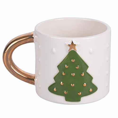 Villa d'Este Home Tivoli Weihnachtstasse, 260 ml, Keramik, Weihnachtsbaum, goldener Griff, Xmas von Villa d’Este Home Tivoli