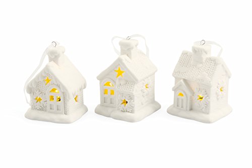 Villa d’Este Home Tivoli White Xmas Set mit 12 Haken für Häuser, Porzellan, Weiß, 6x5x9 cm von Villa d’Este Home Tivoli