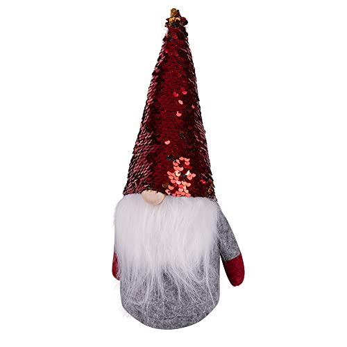 Villa d'Este Home Tivoli Zwerg Weihnachten H. 25 cm, Hut Paillettes, Xmas Trendy, Rot + Grau, Medium von Villa d'Este Home Tivoli