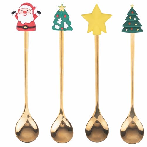 Weihnachtslöffel-Set, 4 Stück, goldfarben, mit Dekoration, Weihnachten von Villa d'Este Home Tivoli