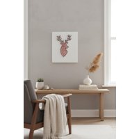 Handgefertigtes Fadenbild - Hirschkopf in Rot Auf Holz | Moderne Wanddeko Im String-Art-Stil von VillaTuedelkram