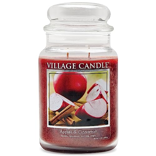 Village Candle 106326352 Äpfel und Zimt große Duftkerze im Glas, 737 g, Rot, 10,3 x 10,3 cm von Village Candle