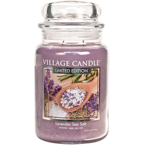 Village Candle Duftkerze im Glas, Lavendel, Meersalz, 740 ml, groß von Village Candle