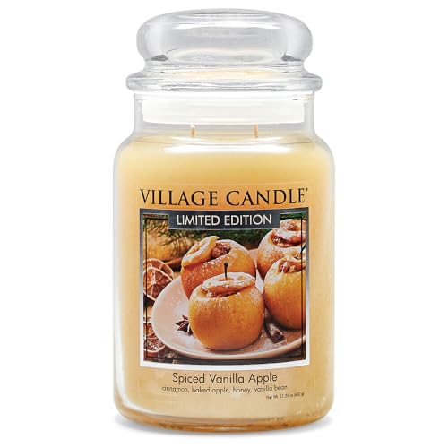 Village Candle Spiced Vanilla Apple Duftkerze im Glas, groß, 602 ml, elfenbeinfarben von Village Candle