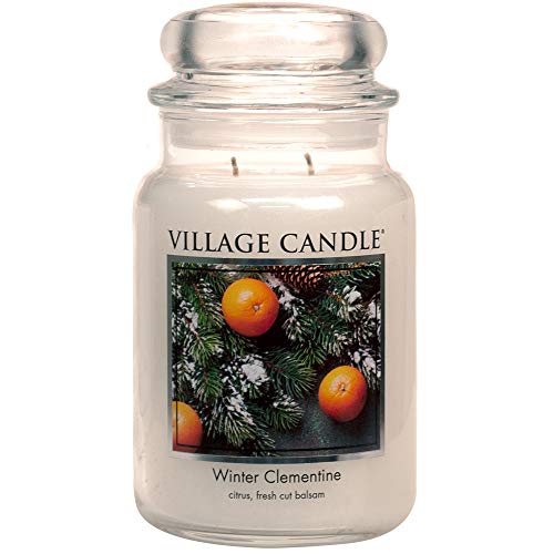 Village Candle Winter Clementine Duftkerze im Glas, groß, 602 ml, Weiß von Village Candle