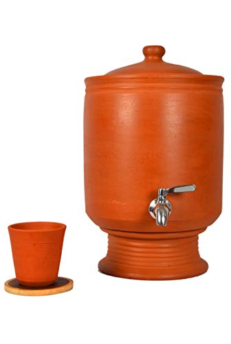 Village Decor Handmade Earthen Clay Water Pot with Stainless Steel Spigot and Lid/Beverage Dispenser 1.8 Gallon von Village Decor