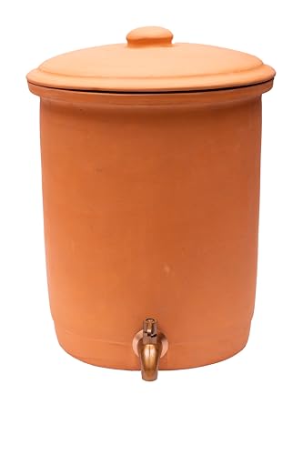 Village Decor Handmade Earthen Clay Water Pot with Stainless Steel Spigot and Lid/Beverage Dispenser 1.8 Gallon von Village Decor