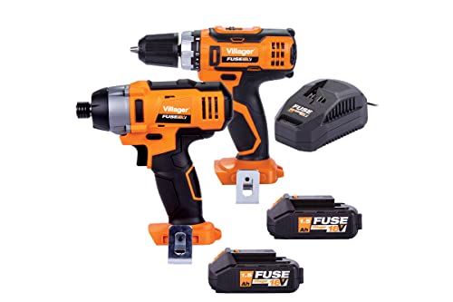 Villager Fuse 18V Cordless Drill and Impact Driver Combo Kit – VLN 3220 Drill Driver + VLN 3420 Impact Driver – Includes 2× 1.5Ah Batteries and 2.4A Charger – Lightweight and Powerful DIY Tool Set Villager Fuse 18V Cordless Drill and Impact Driver Combo Kit – VLN 3220 Drill Driver + VLN 3420 Impact Driver – Includes 2× 1.5Ah Batteries and 2.4A Charger – Lightweight and Powerful DIY Tool Set von Villager