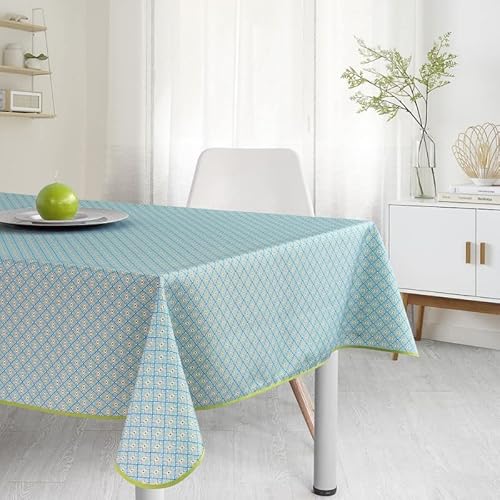 Rechteckige schmutzabweisende Tischdecke - Faltenbeständig und 100% Polyester - Türkis - 240x150 cm - Losange - 6/8 Besteck - Innen oder Außen - Esstisch, Küche oder Garten von Villages de Provence