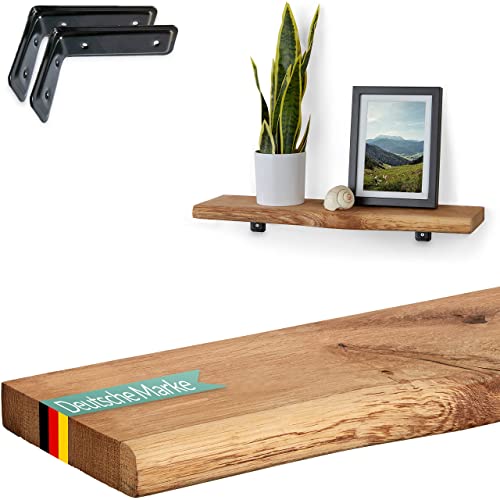 Villanord® Wandregal aus Deutscher Eiche - Rustikal mit Baumkante (70cm) - Massivholz Wandboard - Holz von Villanord