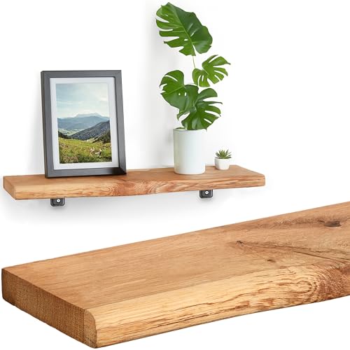 Villanord® Wandregal aus Deutscher Eiche - Rustikal mit Baumkante (70cm) - Massivholz Wandboard - Holz von Villanord