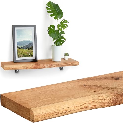 Villanord® Wandregal aus Deutscher Eiche - Rustikal mit Baumkante (40cm) - Massivholz Wandboard - Holz von Villanord