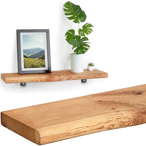 Villanord® Wandregal Eiche (60cm) | Massiv-Holz mit Baumkante | Rustikal mit Baumkante | Wandboard Regalbrett von Villanord