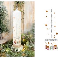 Adventskerze - Kalenderkerze 1-24 Deko Kerze Advent Skandinavisch Weihnachten Alvena 5 Häuser Frohe Mit Band 30 cm Hoch von Villarosalotta