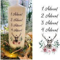 Adventskerze - Kalenderkerze 1-4 Deko Kerze Advent Skandinavisch Weihnachten Wilma 2 Blumen Hirsch von Villarosalotta