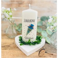 Geschenk Einschulung Personalisiert Kerze Schultüte Skandi Victoria Schulkind 2025 Einschulungsgeschenk Stern Grün Blau von Villarosalotta