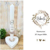 Kommunionkerze Blumen Boho Kranz Taufkerze "Roberta" Blumenkranz Gräser Oliven Zweige Blätter Vintage Rustik Jute Christliche Symbole Kommunionkerze Blumen Boho Kranz Taufkerze "Roberta" Blumenkranz Gräser Oliven Zweige Blätter Vintage Rustik Jute Christliche Symbole von Villarosalotta