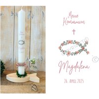Kommunionkerze Blumen Fisch „Magdalena" Kreuz Rosa Eukalyptus Grün Taufkerze Konfirmationskerze Personalisiert Kommunionkerze Blumen Fisch „Magdalena" Kreuz Rosa Eukalyptus Grün Taufkerze Konfirmationskerze Personalisiert von Villarosalotta