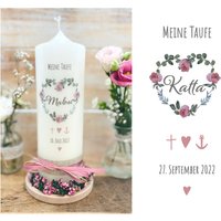 Kommunionkerze Blumen Herz Katta Kranz Zweige Rosa Rustik Jute Eukalyptus Glaube Liebe Hoffnung Taufkerze Konfirmationskerze von Villarosalotta