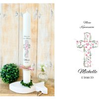 Kommunionkerze Christliche Symbole Kreuz "Michelle" Engel | Fisch Rosa Regenbogen Herz Eukalyptus Kommunionkerze Christliche Symbole Kreuz "Michelle" Engel | Fisch Rosa Regenbogen Herz Eukalyptus von Villarosalotta