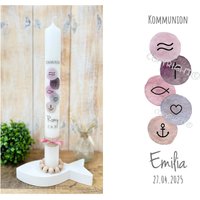Kommunionkerze Christliche Symbole Taufkerze „Emilia" Watercolor Wellen Kreuz Fisch Herz Anker Rosa Altrosa Grau Silber Jute Vintage Namen Kommunionkerze Christliche Symbole Taufkerze „Emilia" Watercolor Wellen Kreuz Fisch Herz Anker Rosa Altrosa Grau Silber Jute Vintage Namen von Villarosalotta