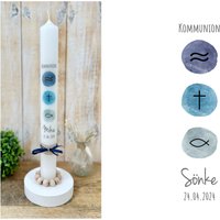 Kommunionkerze Christliche Symbole Taufkerze „Sönke" Watercolor Wellen Kreuz Fisch Pertrol Blau/Grün Grau Silber Jute Vintage Mit Namen Kommunionkerze Christliche Symbole Taufkerze „Sönke" Watercolor Wellen Kreuz Fisch Pertrol Blau/Grün Grau Silber Jute Vintage Mit Namen von Villarosalotta