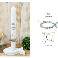 Kommunionkerze Eukalyptus Fisch„Jonas Fisch" Kreuz Kelch Wellen Herz Grün Gold Kranz Taufkerze Konfirmationskerze Personalisiert Kommunionkerze Eukalyptus Fisch„Jonas Fisch" Kreuz Kelch Wellen Herz Grün Gold Kranz Taufkerze Konfirmationskerze Personalisiert von Villarosalotta