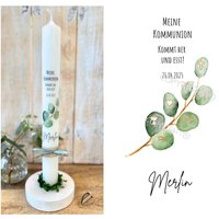Kommunionkerze "Kommt Her Und Esst" Eukalyptus Christliche Symbole „Merlin" Kreuz Fisch Herz Kelch Ranke Watercolor Grün Mint Taufkerze Kommunionkerze "Kommt Her Und Esst" Eukalyptus Christliche Symbole „Merlin" Kreuz Fisch Herz Kelch Ranke Watercolor Grün Mint Taufkerze von Villarosalotta