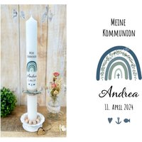Kommunionkerze Regenbogen Eukalyptus „Andrea" Kreuz Fisch Glaube Liebe Hoffnung Herz Anker Blumen Ranke Blau Petrol Grün Taufkerze Kommunionkerze Regenbogen Eukalyptus „Andrea" Kreuz Fisch Glaube Liebe Hoffnung Herz Anker Blumen Ranke Blau Petrol Grün Taufkerze von Villarosalotta