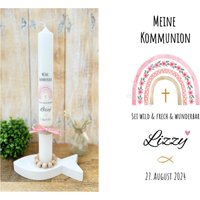 Kommunionkerze Regenbogen Lizzy Mit/Ohne Spruch Blumen Herz Fisch Kreuz Rosa "Sei Wild, Frech & Wunderbar" Taufkerze Konfirmationskerze Kommunionkerze Regenbogen Lizzy Mit/Ohne Spruch Blumen Herz Fisch Kreuz Rosa "Sei Wild, Frech & Wunderbar" Taufkerze Konfirmationskerze von Villarosalotta