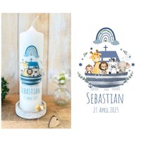 Taufkerze Arche Noah Mit Regenbogen Blau Kommunionkerze Konfirmationskerze Für Jungen Mädchen Namen Und Datum "Sebastian" Taufkerze Arche Noah Mit Regenbogen Blau Kommunionkerze Konfirmationskerze Für Jungen Mädchen Namen Und Datum "Sebastian" von Villarosalotta