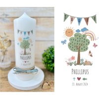 Taufkerze Baum Des Lebens Lebensbaum Modern "Phillipus" Mit Spruch Kreuz | Fisch Regenbogen Blumen Wellen Sonne Wolke Bunt Taufkerze Baum Des Lebens Lebensbaum Modern "Phillipus" Mit Spruch Kreuz | Fisch Regenbogen Blumen Wellen Sonne Wolke Bunt von Villarosalotta