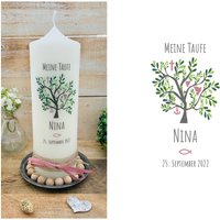 Taufkerze Baum Des Lebens Lebensbaum Nina Altrosa Christliche Symbole Taube Fisch Kreuz Herz Grün Kommunionkerze Konfirmationskerze von Villarosalotta