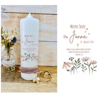 Taufkerze Blumen "Jonna" Mit Spruch Vorne Blumenwiese | Wildblumen Kreuz Gold Rosa Pastell Mädchen Kommunionkerze Konfirmation von Villarosalotta