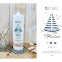 Taufkerze Boot Segelboot Individueller Spruch Kommunionskerze Konfirmationskerze Für Mädchen Jungen Mit Namen Und Datum"Matheo" von Villarosalotta