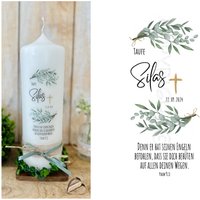 Taufkerze Eukalyptus Kranz "Silas" Mit Spruch Vorne | Blätterkranz Kreuz Gold Kommunionkerze Konfirmationskerze Taufkerze Eukalyptus Kranz "Silas" Mit Spruch Vorne | Blätterkranz Kreuz Gold Kommunionkerze Konfirmationskerze von Villarosalotta