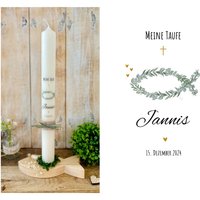 Taufkerze Fisch Eukalyptus Eukalyptusfisch | Kreuz Gold Kommunionkerze Konfirmationskerze Für Mädchen Jungen Mit Namen Und Datum Jannis" von Villarosalotta
