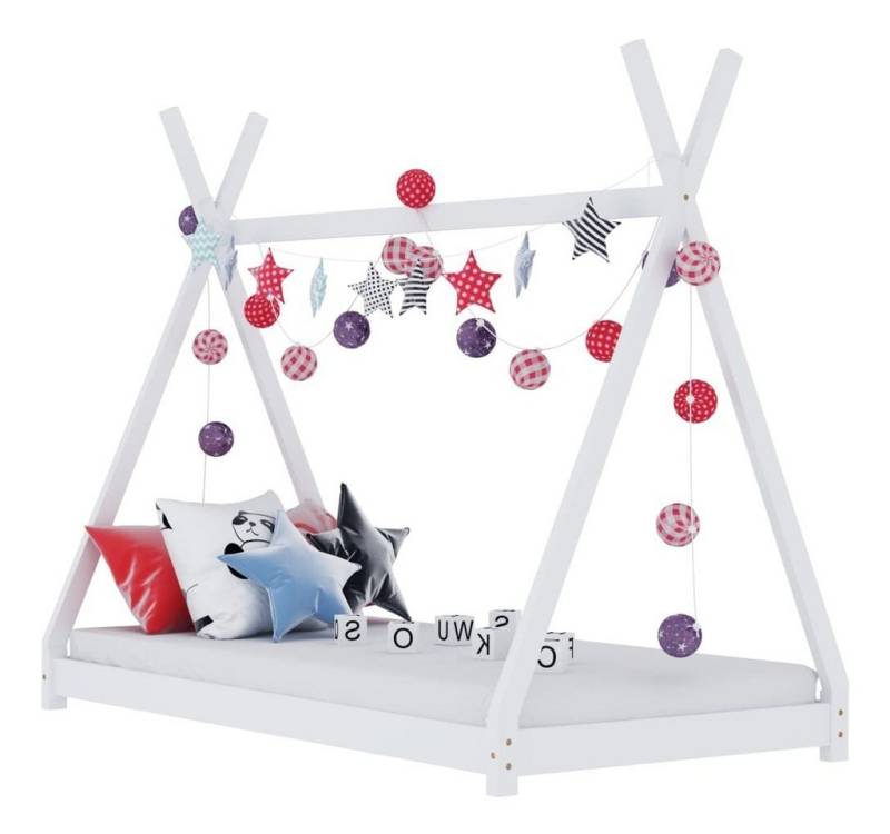 Villawee Hausbett Tipi Kinderbett Weiß IDA Massivholz Kiefer Zeltbett 70 x 140 cm von Villawee