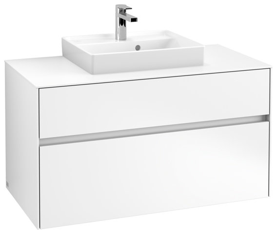 Villeroy & Boch Collaro Waschbeckenunterschrank 1000x548x500 mm, 2 Auszüge , für Waschbecken mittig, C01600, Farbe: Front/Korpus: White Matt, Griff: White Matt von Villeroy und Boch AG