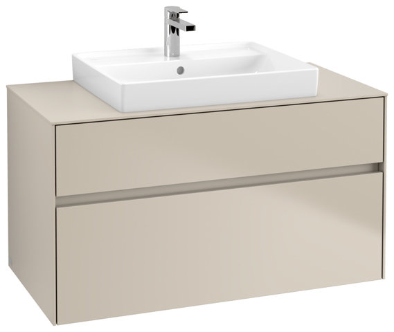 Villeroy & Boch Collaro Waschbeckenunterschrank 1000x548x500 mm, 2 Auszüge , für Waschbecken mittig, C01900, Farbe: Front/Korpus: Soft Grey, Griff: Soft Grey von Villeroy und Boch AG