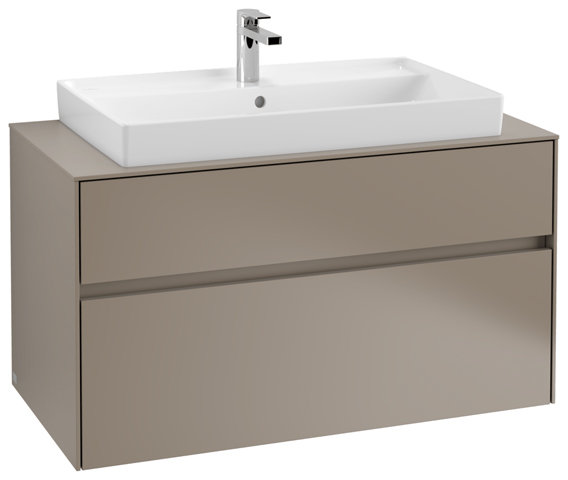 Villeroy & Boch Collaro Waschbeckenunterschrank 1000x548x500 mm, 2 Auszüge , für Waschbecken mittig, C02000, Farbe: Front/Korpus: Truffle Grey, Griff: Truffle Grey von Villeroy und Boch AG