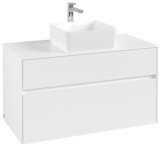 Villeroy & Boch Collaro Waschbeckenunterschrank 1000x548x500 mm, 2 Auszüge , für Waschbecken mittig, C03800, Farbe: Front/Korpus: White Matt, Griff: White Matt von Villeroy und Boch AG